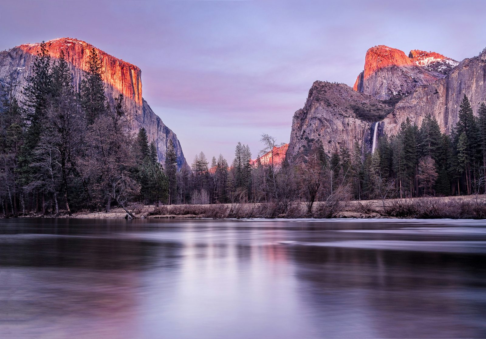 El Capitan and Bridalveil at sunset